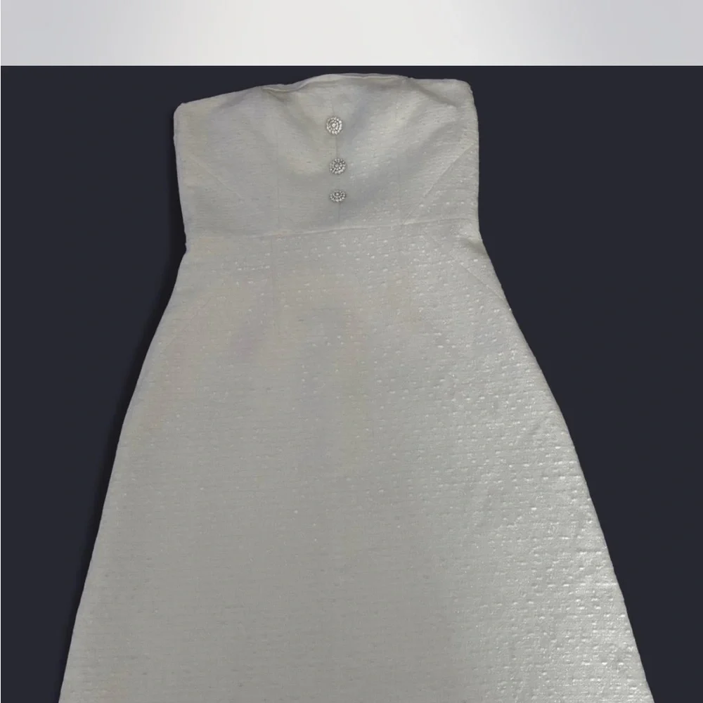 Raffiné Designer White Strapless Tweed Midi Dress - Picture 2 of 7